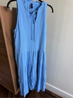 Y.A.S. Light Blue Tiered Ruffle Neck Midi Dress Size M